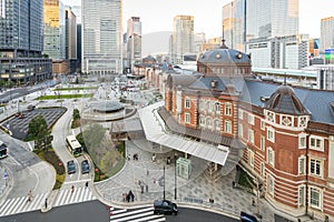 Sunset view with Tokyo Station in Tokyo, Japan