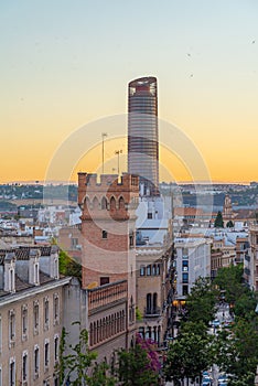 Sunset view of Torre Sevilla in Spain