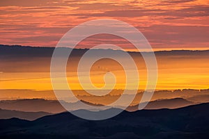 Sunset view towards San Francisco bay as seen from the summit of Mt Diablo