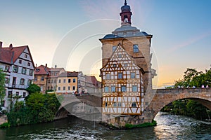 Sunset view of town hall in German city Bamberg