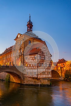 Sunset view of town hall in German city Bamberg