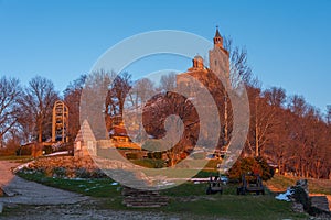 Sunset view of the Tsarevets fortress in Veliko Tarnovo during w