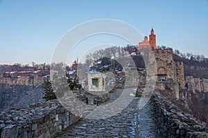 Sunset view of the Tsarevets fortress in Veliko Tarnovo during w