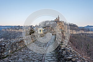 Sunset view of the Tsarevets fortress in Veliko Tarnovo during w