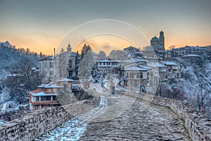 Sunset view of the Tsarevets fortress in Veliko Tarnovo during w