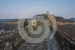 Sunset view of the Tsarevets fortress in Veliko Tarnovo during w