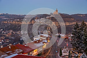 Sunset view of the Tsarevets fortress in Veliko Tarnovo during w