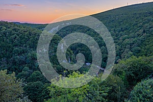 Sunset view of Tskaltsitela river valley in Georgia