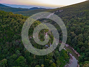 Sunset view of Tskaltsitela river valley in Georgia