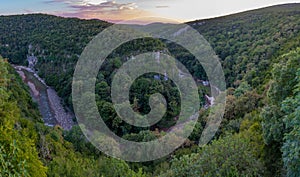 Sunset view of Tskaltsitela river valley in Georgia