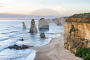 Sunset view of Twelve Apostles along Great Ocean Road, Australia