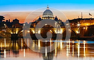 Sunset view of the Vatican with Saint Peter`s Basilica,Rome, Italy.