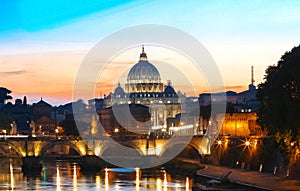 Sunset view of the Vatican with Saint Peter`s Basilica,Rome, Italy.