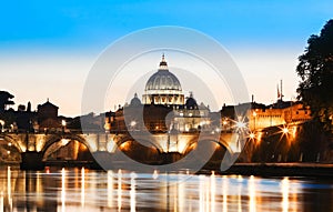 Sunset view of the Vatican with Saint Peter`s Basilica,Rome, Italy.