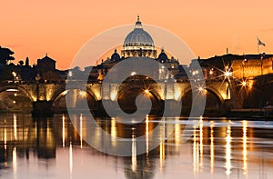 Sunset view of the Vatican with Saint Peter`s Basilica,Rome, Italy.