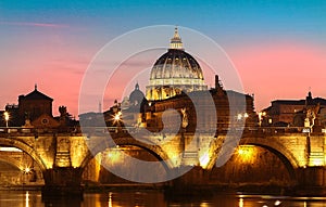 Sunset view of the Vatican with Saint Peter`s Basilica,Rome, Italy.