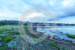 Sunset view of the waterfront and port of Lunenburg