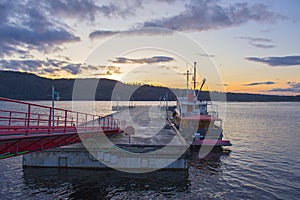 Sunset view of the wharf in Port Alberni, Vancouver Island, Canada photo