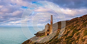 Sunset view of Wheal Coates, Chapel Porth Mine, St. Agnes, Cornwall