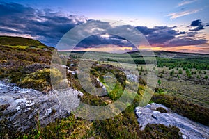 Sunset viewed from top of Great Wanney Crag photo