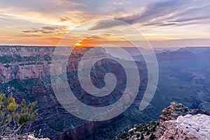 The sunset viewed from Yaki Point on the South Rim of the Grand Canyon, Arizona