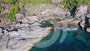 Sunset Viewpoint Cliff with Big Stones at Similan Island. HD Aerial Slowmotion. Andaman Sea, Thailand.