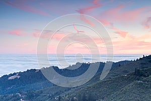 Sunset views of Marin County Hills from Mount Tamalpais East Peak.