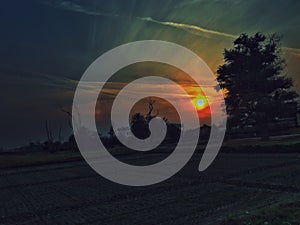 Sunset views over the agricultural land