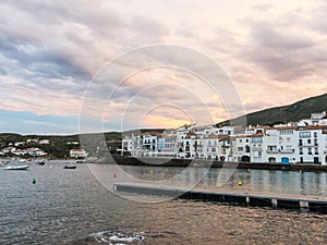 Sunset in the village of Cadaques. Romanticism in the Mediterranean Sea. The town of Salvador Dali, in Costa Brava, Gerona, Spain