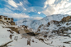 Sunset in Village in Himalayas in India