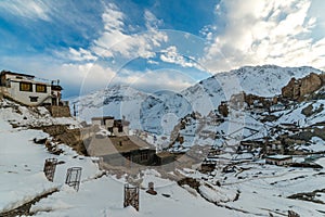 Sunset in Village in Himalayas in India