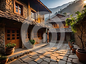 sunset in the village of the old house of the village of the sun