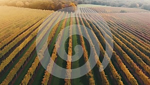 Sunset vineyard idyllic winemaking, organic growth, multi colored autumn crop generated by AI