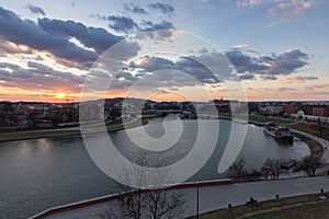 Sunset in Vistula river in Krakow Poland