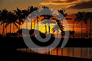 Sunset from Waikiki Beach, Honolulu, Oahu, Hawaii