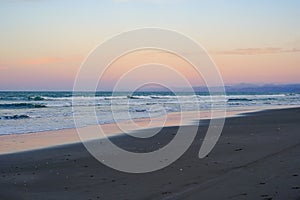 Sunset on Waiotahe Beach, a popular beach holiday destination near Opotiki, Bay of Plenty