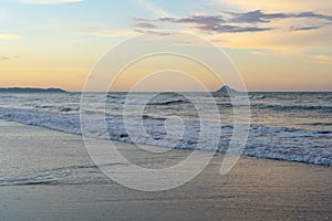 Sunset on Waiotahe Beach, a popular beach holiday destination near Opotiki, Bay of Plenty