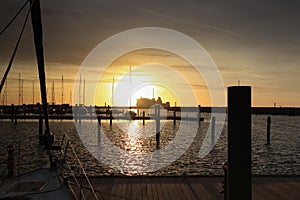 Sunset at Warnemuende Harbor