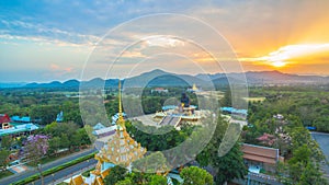 sunset at wat Huay Mongkol temple