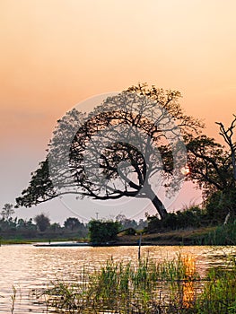 Sunset at Wat PA Donnad reservoir,