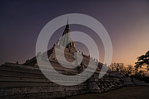After Sunset at Wat Phu Khao Thong in Ayutthaya Thailand