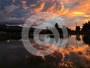 Sunset and water reflection