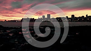 Sunset waterfront skyline landscape, montevideo, uruguay