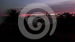 Sunset waterfront skyline landscape, montevideo, uruguay photo