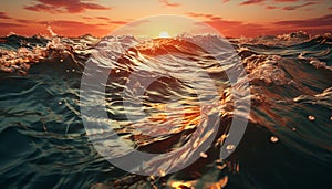 Sunset wave reflects beauty in nature tranquil scene generated by AI