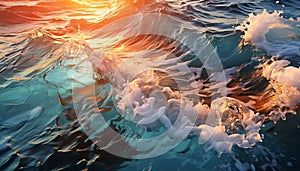 Sunset wave reflects vibrant colors in nature beauty generated by AI