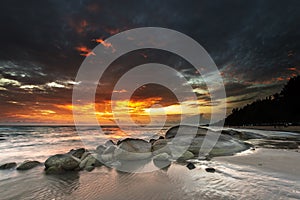 Sunset wave rock beach background