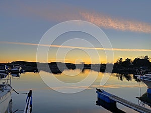 Sunset in the West coast of Norway from the bay at Bru