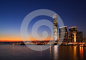 Sunset of West Kowloon Cultural District and Victoria Harbor, Hong Kong