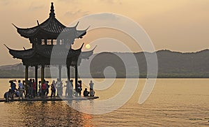 Sunset at the West Lake in Hangzhou, China